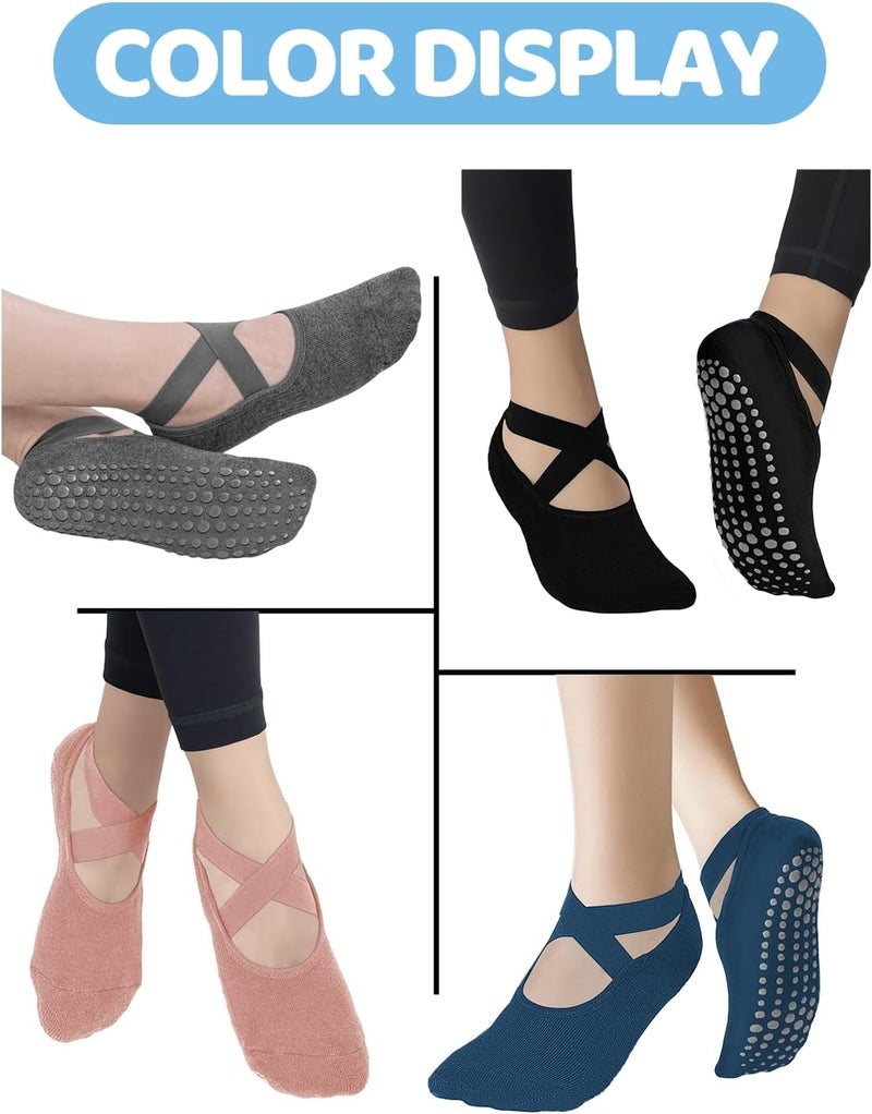 AURUZA Pilates Grip Socks for Women Non Slip Skid Yoga Socks with Grips Straps for Ballet Dance Workout Gripper Socks - Image 2